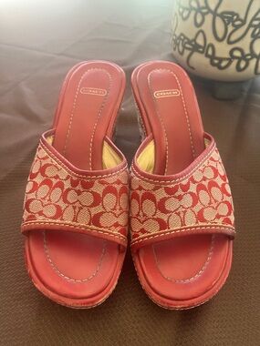 Coach Red Signature Logo Slide Mules